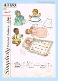 1960s Vintage Simplicity Sewing Pattern 4723 12 Inch Baby Dear Doll Clothes