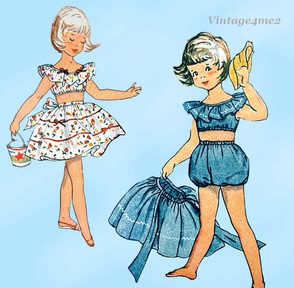 Simplicity 4755: 1950s Cute Toddler Girls Sun Suit Size 6 Vintage Sewing Pattern
