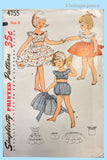 Simplicity 4755: 1950s Cute Toddler Girls Sun Suit Size 6 Vintage Sewing Pattern