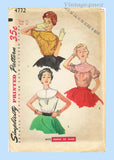 1950s Vintage Simplicity Sewing Pattern 4772 Classic Misses Blouse Sz 29 Bust