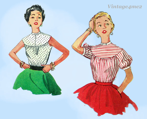1950s Vintage Simplicity Sewing Pattern 4772 Classic Misses Blouse Sz 29 Bust