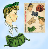 1940s Vintage Simplicity Sewing Pattern 4777 Charming WWII Hat Purse Mittens Sz LRG