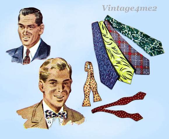 Simplicity 4816: 1940s Rare Uncut WWII Men's Ties Fits All Vintage Sewing Pattern
