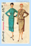 1950s Vintage Simplicity Sewing Pattern 4842 Stylish Uncut Misses Suit Sz 30 B