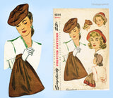 1940s Vintage Simplicity Sewing Pattern 4844 Rare WWII Misses Hat & Purse Set Sz SM