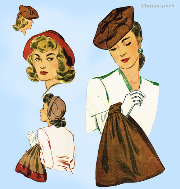 1940s Vintage Simplicity Sewing Pattern 4844 Rare WWII Misses Hat & Purse Set Sz SM