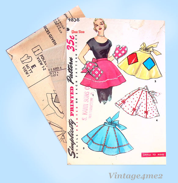 1950s Vintage Simplicity Sewing Pattern 4858 Easy Misses 1 Yard Apron Fits All