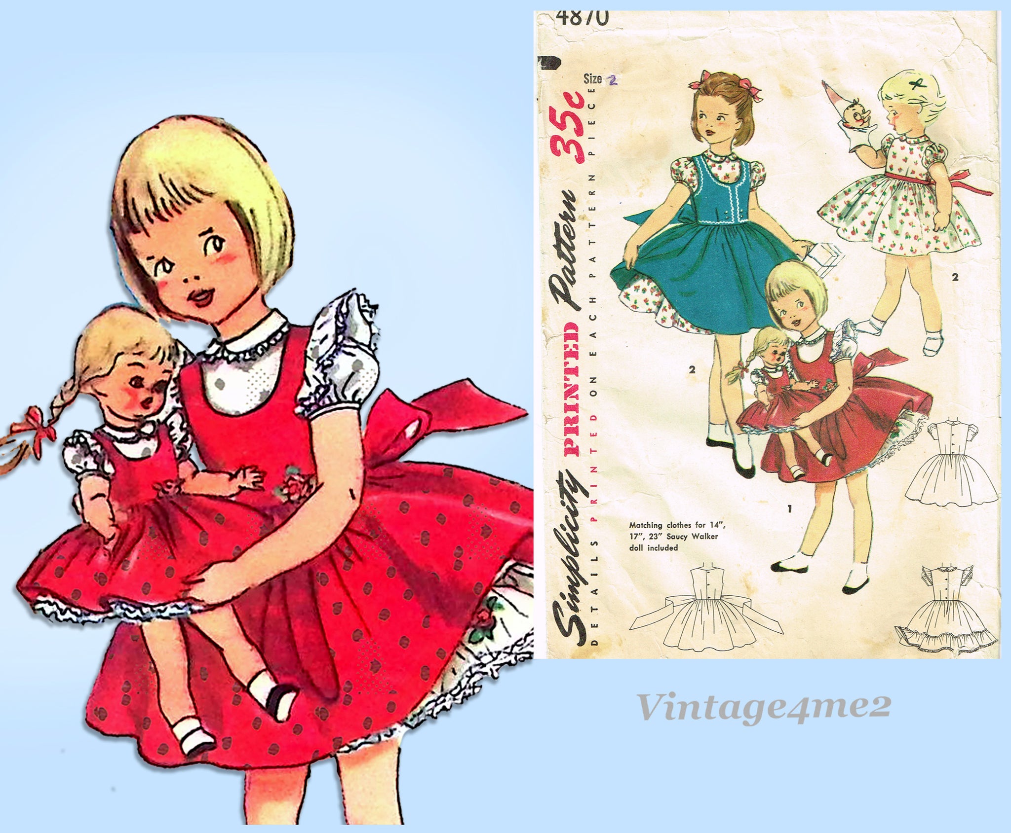 Simplicity 4870: 1950s Tot Dress Matching Doll Dress Vintage Sewing Pa – Vintage4me2 Simplicity 4870: 1950s Tot Dress Matching Doll Dress Vintage Sewing Pa – Vintage4me2