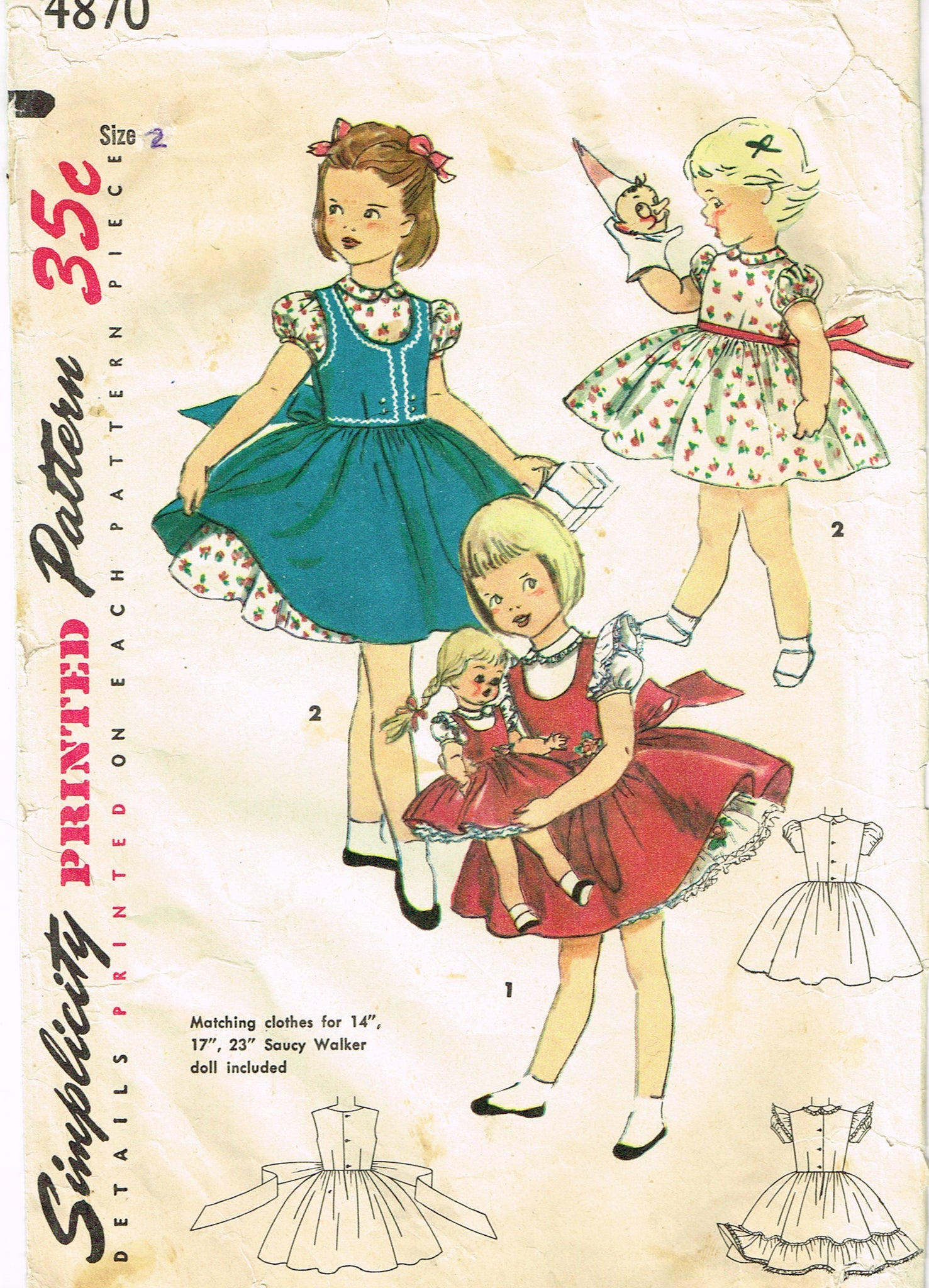 Simplicity 4870: 1950s Tot Dress Matching Doll Dress Vintage Sewing Pa – Vintage4me2 Simplicity 4870: 1950s Tot Dress Matching Doll Dress Vintage Sewing Pa – Vintage4me2