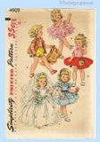 1950s Vintage Simplicity Sewing Pattern 4909 19.5 Inch Little Girl Doll Clothes
