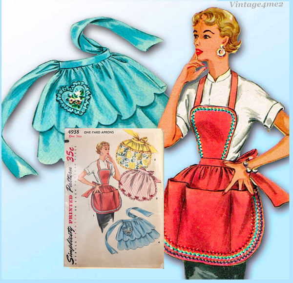 1950s Vintage Simplicity Sewing Pattern 4938 Misses Tiered Apron
