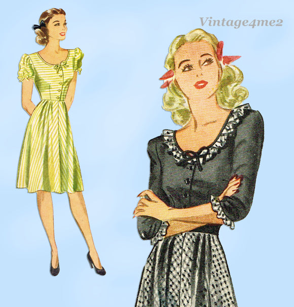Simplicity 4977: 1940s Uncut Misses Easy WWII Dress 34B Vintage Sewing Pattern