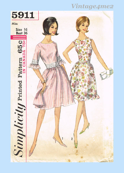 Simplicity 5911: 1960s Uncut Misses Youthful Dress Sz 36B Vintage Sewing Pattern