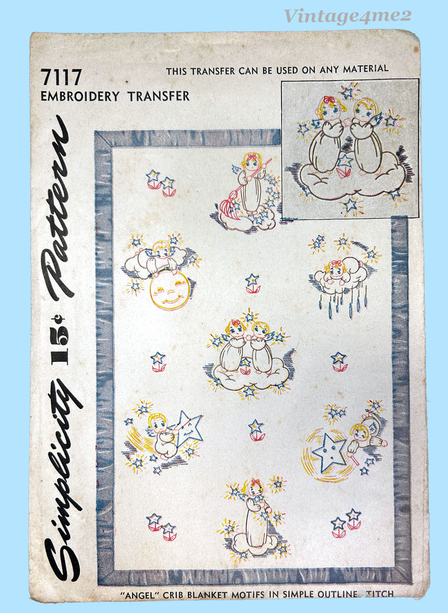 1940s Simplicity Embroidery Transfer 7117 Uncut Angel Crib Quilt Motif ...