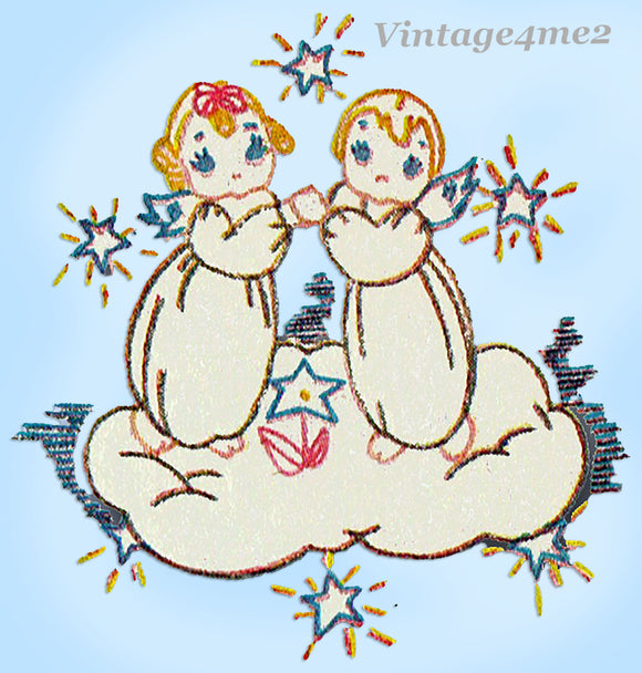 1940s Vintage Simplicity Embroidery Transfer 7117 Uncut Angel Crib Quilt Motifs