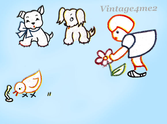 1940s Vintage Simplicity Transfer Pattern 7145 Small Uncut Baby Animal Motifs
