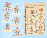 1940s Vintage Simplicity Embroidery Transfer 7198 Uncut Flower Pot Tea Towels