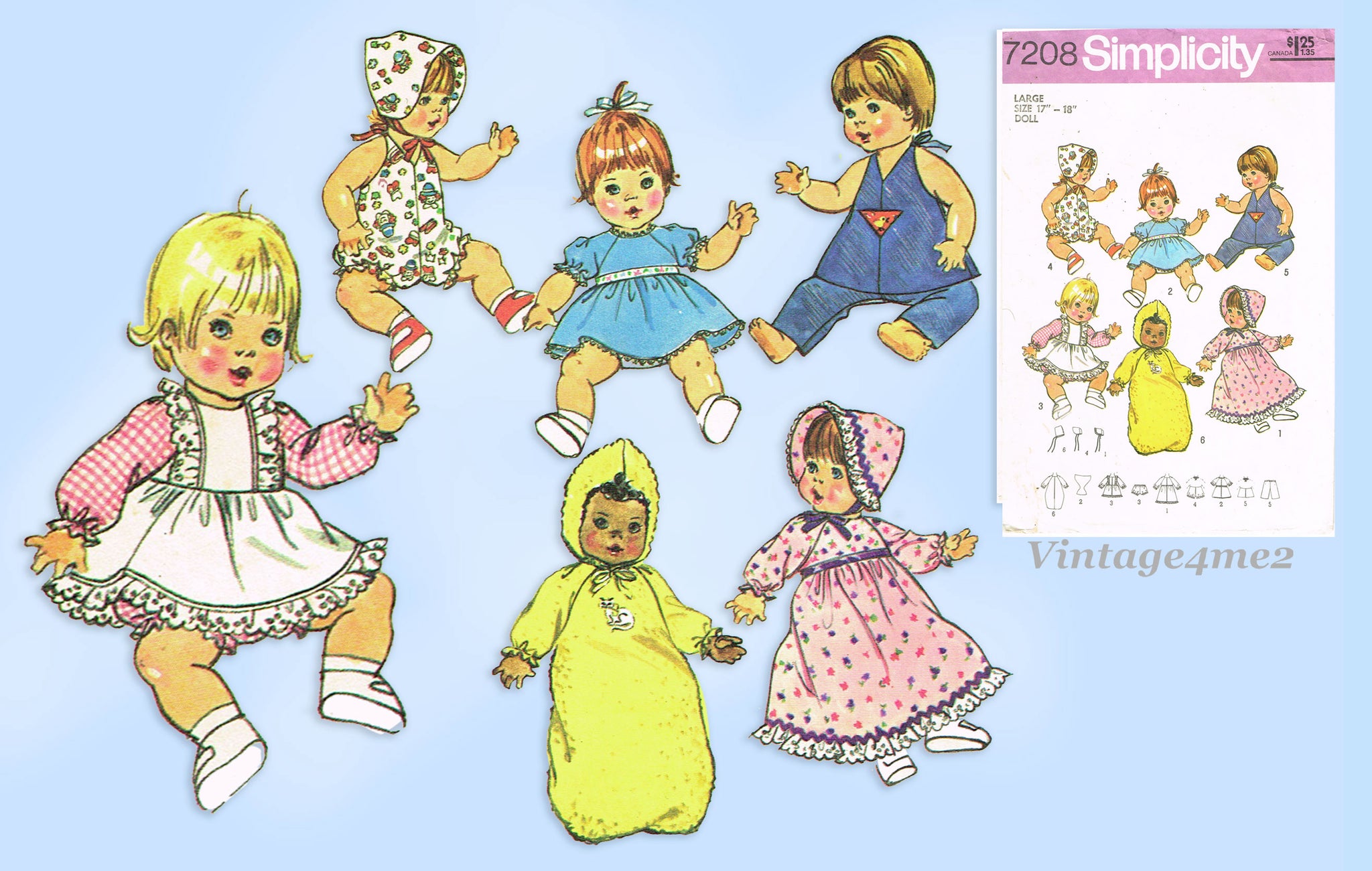 Simplicity Pattern 7208 1970s VTG Simplicity Sewing Pattern 7208 FF 17-18in Baby Doll Clothes ...