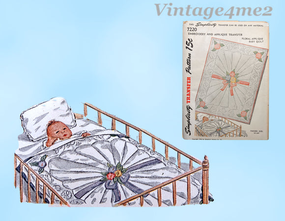 1940s Vintage Simplicity Embroidery Transfer 7220 Uncut Heirloom Baby Crib Quilt