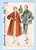 Simplicity 8449: 1950s Rare Misses Swing Back Coat Sz 32B Vintage Sewing Pattern