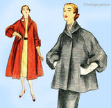 Simplicity 8449: 1950s Rare Misses Swing Back Coat Sz 32B Vintage Sewing Pattern