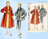 Simplicity 8449: 1950s Rare Misses Swing Back Coat Sz 32B Vintage Sewing Pattern