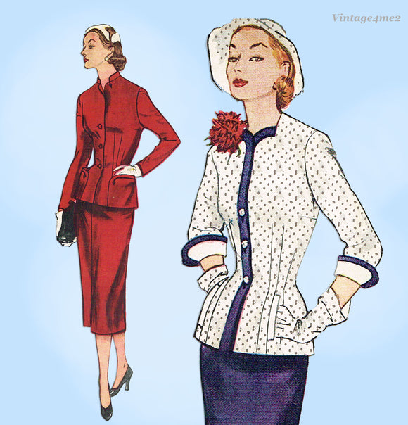 Simplicity 8459: 1950s Uncut Misses Slender Suit Sz 32 B Vintage Sewing Pattern