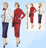 Simplicity 8459: 1950s Uncut Misses Slender Suit Sz 32 B Vintage Sewing Pattern