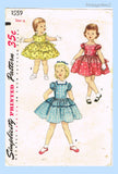 Simplicity 1559: 1950s Sweet Toddler Girls Dress Size 2 Vintage Sewing Pattern