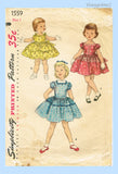 Simplicity 1559: 1950s Sweet Toddler Girls Dress Size 1 Vintage Sewing Pattern