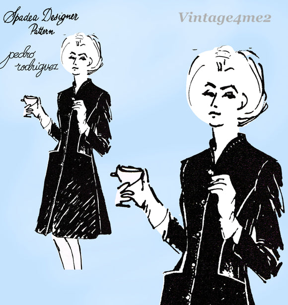 1960s Vintage Designer Spadea Sewing Pattern NA-2025 Uncut Misses Coat 37.5 Bust