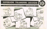 1940s Vintage Superior Embroidery Transfer 105 Uncut Day of the Week Elephants ORIGINAL