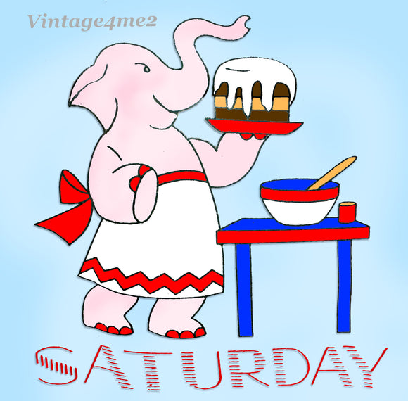 1940s Vintage Superior Embroidery Transfer 105 Uncut Day of the Week Elephants ORIGINAL