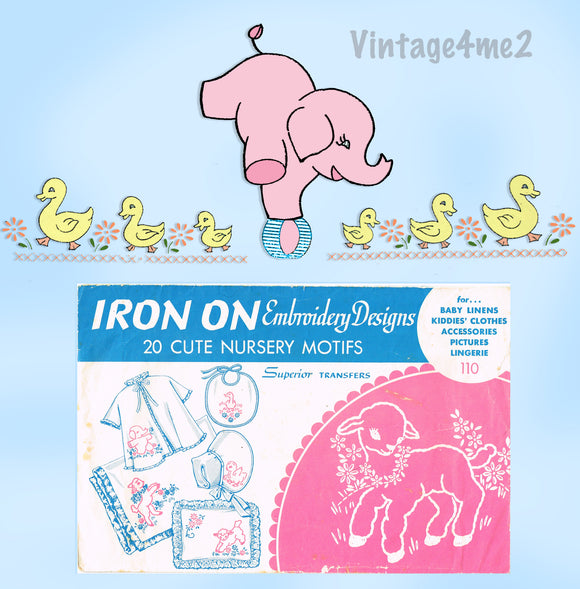 1940s Superior 110 Nursery Motifs Uncut Embroidery Transfer 20 Comic Cute Motifs