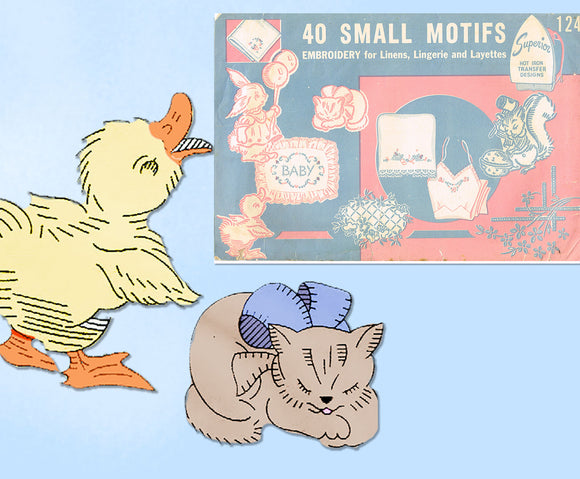 1940s Superior 124 Nursery Motifs Uncut Embroidery Transfer 40 Darlin Designs