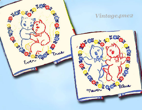 1940s Darlin Kitten Romance Tea Towels Uncut Superior Embroidery Transfer