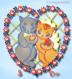 1940s Darlin Kitten Romance Tea Towels Uncut Superior Embroidery Transfer