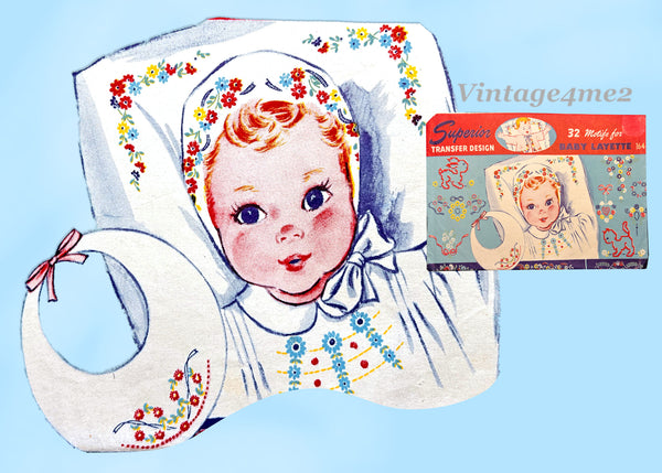 Superior 164: 1940s Sweet Uncut 32 Layette Motifs Vintage Embroidery Transfer