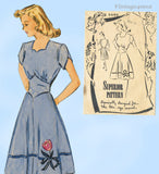 1940s Vintage Superior Sewing Pattern 6680 Lovely Misses WWII Dress Sz 32 B