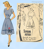 1940s Vintage Superior Sewing Pattern 6680 Lovely Misses WWII Dress Sz 32 B