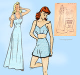 1940s Vintage Superior Sewing Pattern 9701: Gorgeous WWII Bias Cut Nightgown 32B