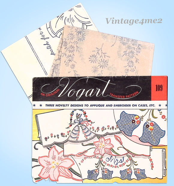 1940s Vintage Vogart Embroidery Transfer 109 Uncut Bold Applique Pillowcase Ends