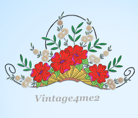 1940s Vintage Vogart Embroidery Transfer 130 Floral Basket Vanity Scarf Motifs