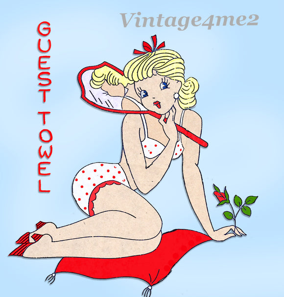 1950s Vintage Vogart Embroidery Transfer 138 Uncut Pin Up Girl Guest Towels