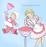 1950s VTG Vogart Embroidery Transfer 150 Uncut Comic Cute Chef & Maid Tea Towels