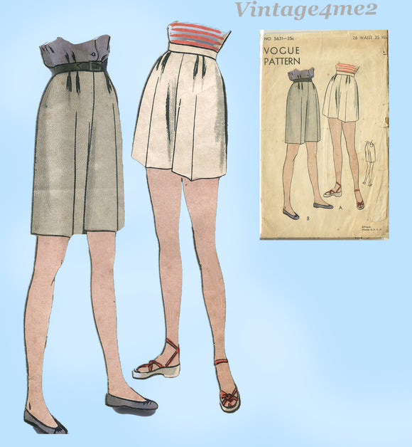 Vogue 5631: 1940s Misses WWII Shorts 2 Lengths 26W Vintage Sewing Pattern