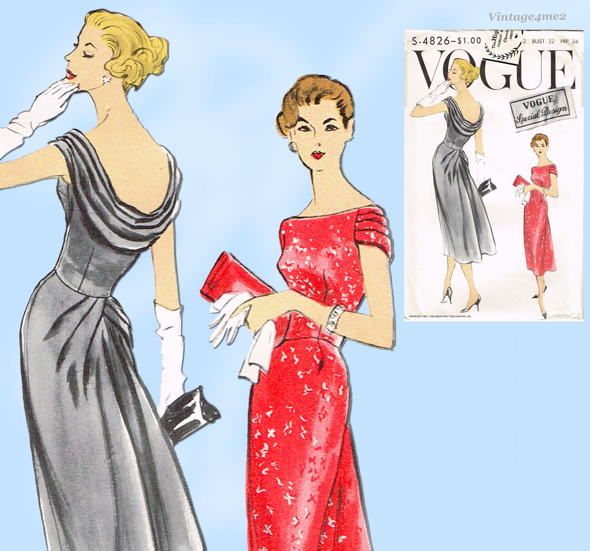 Vogue 4826: 1950s Uncut Misses Cocktail Dress Vintage Sewing Pattern Vintage4me2 Vogue 4826: 1950s Uncut Misses Cocktail Dress Vintage Sewing Pattern Vintage4me2