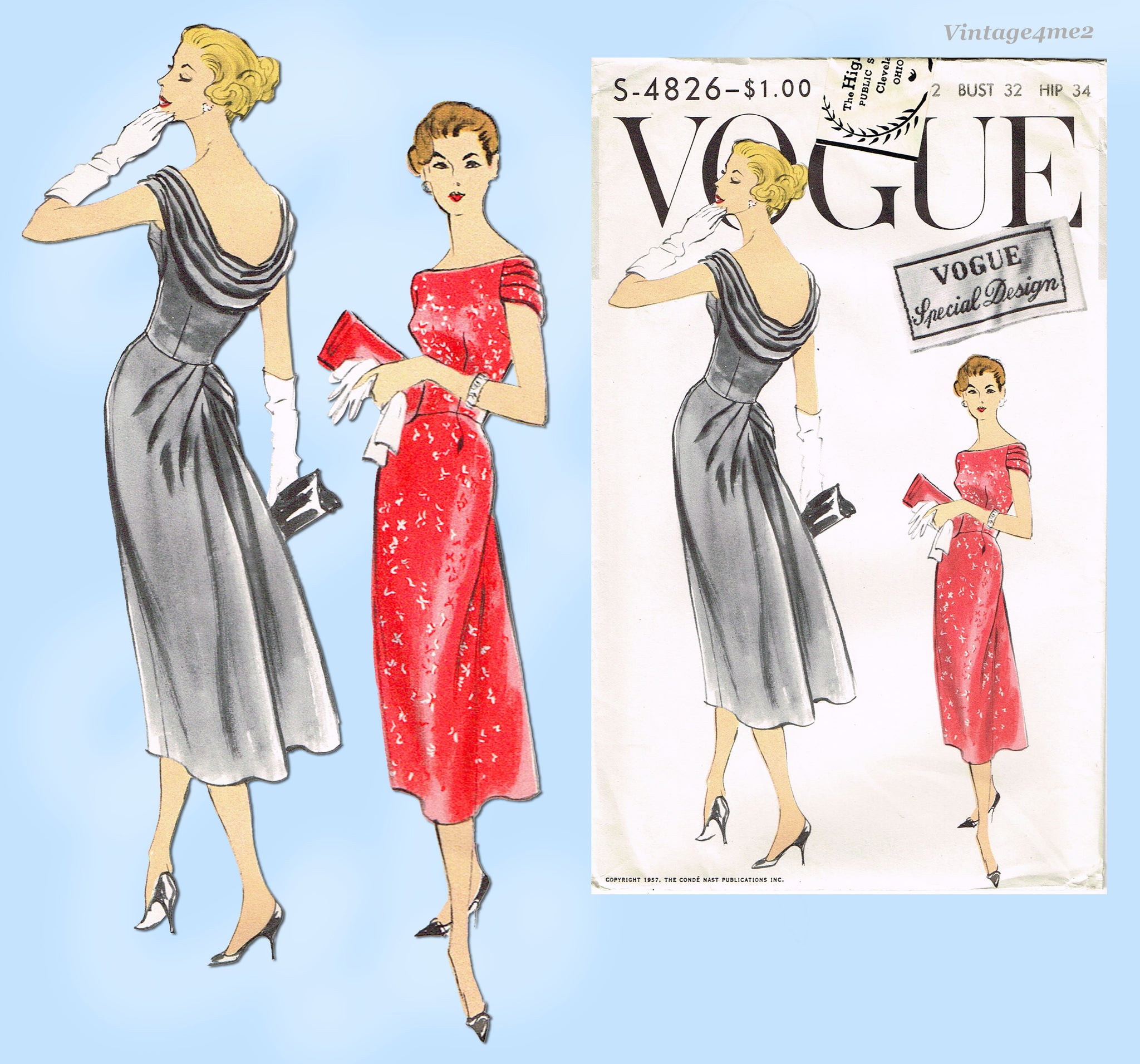 Vogue 4826: 1950s Uncut Misses Cocktail Dress Vintage Sewing Pattern   Vintage4me2