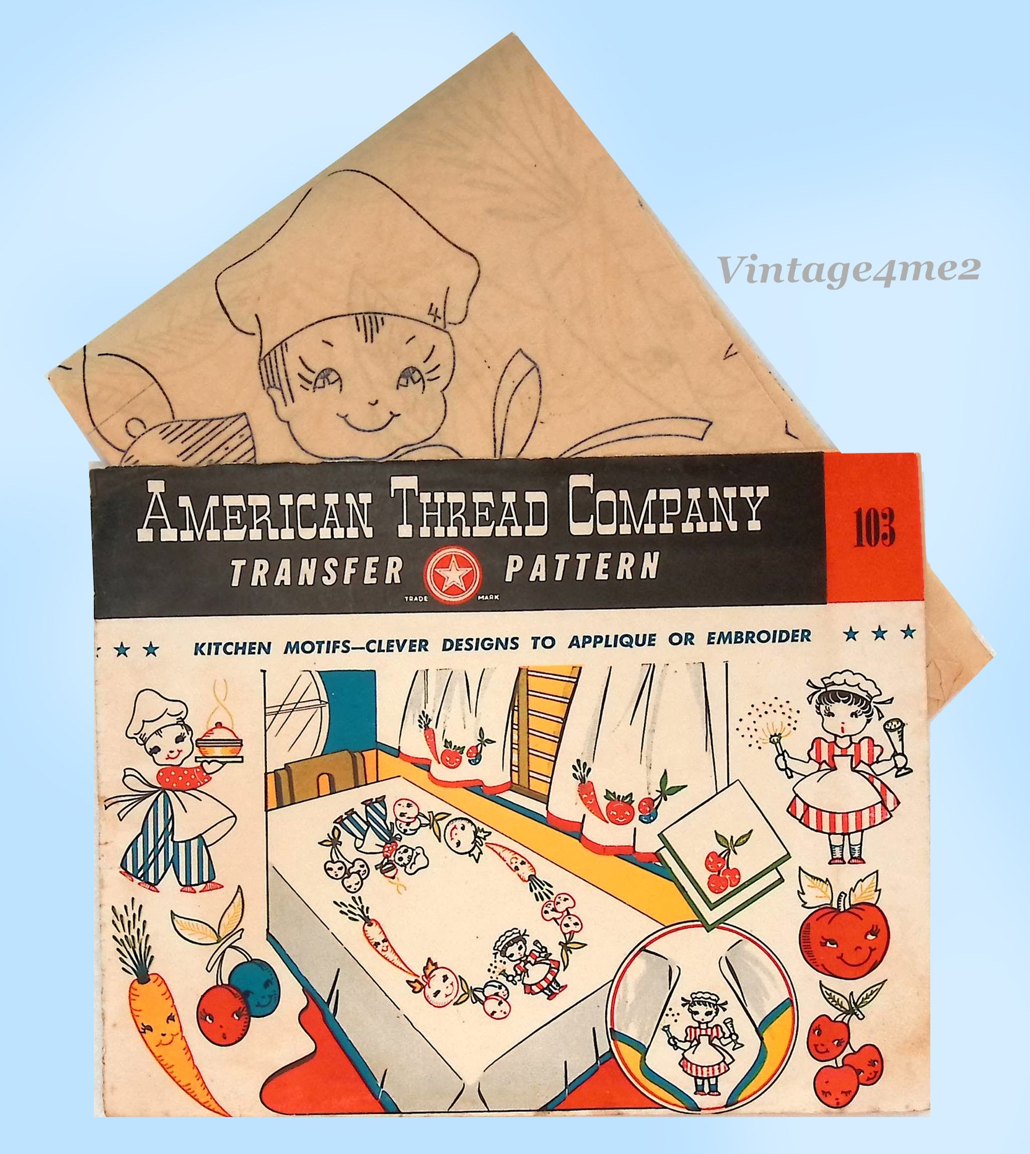 1940s Vintage Vogart Embroidery Transfer 103 Uncut Comic Cute Maid