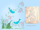 1950s VTG Vogart Embroidery Transfer 206 Uncut Deer and Flowers Vanity Scarf